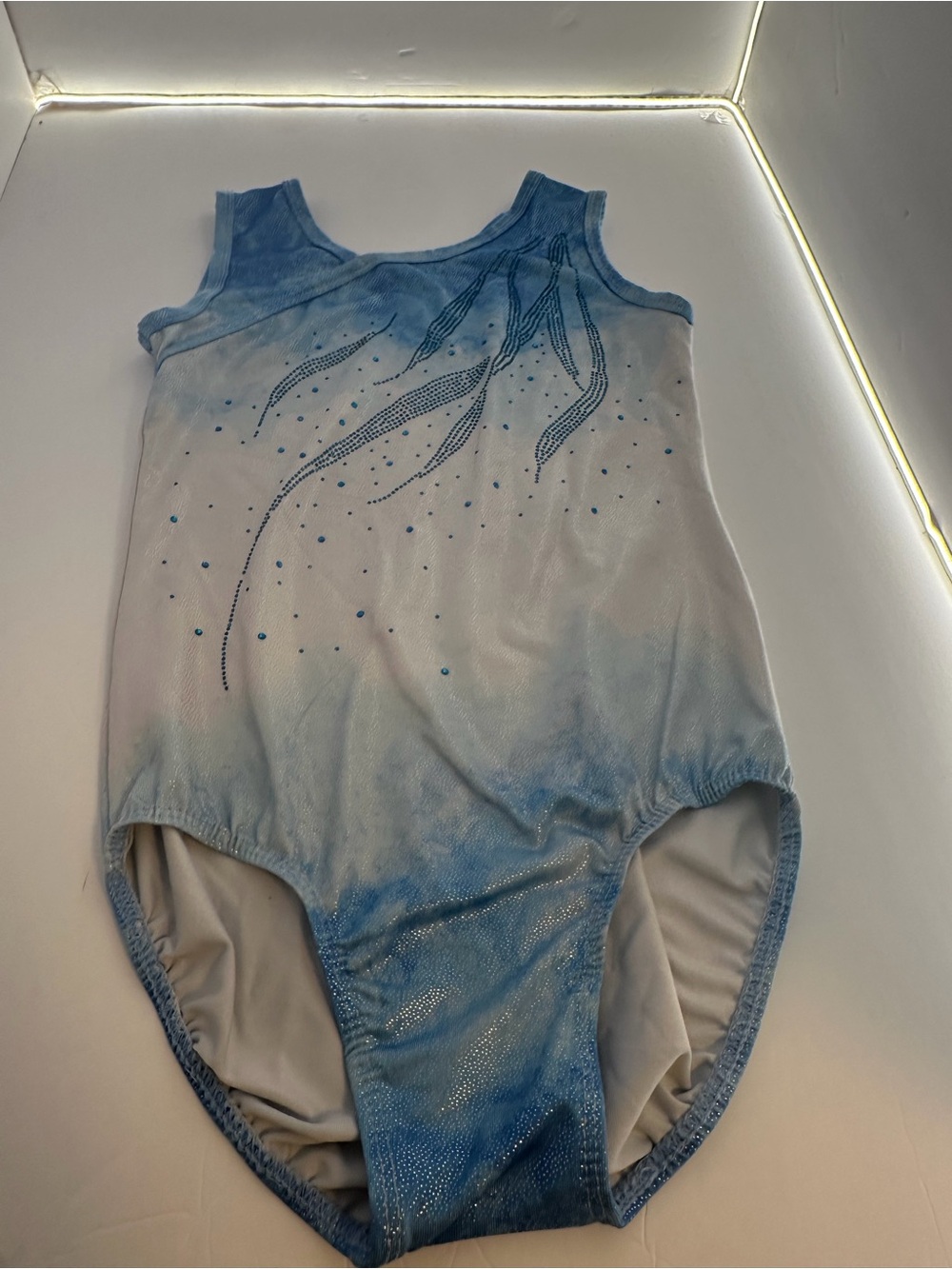Girls Blue Sparkly Gymnastics Leotard Size 10A Dance Ballet Athletic Bodysuit